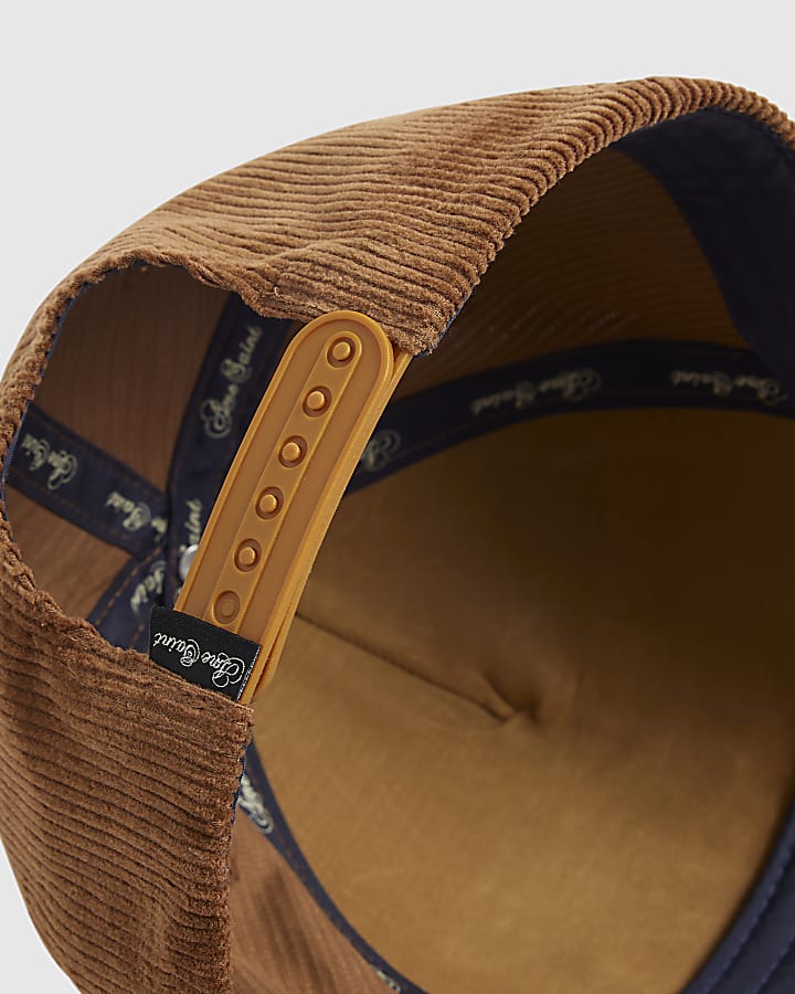 Brown Corduroy Embroidered Crest Cap