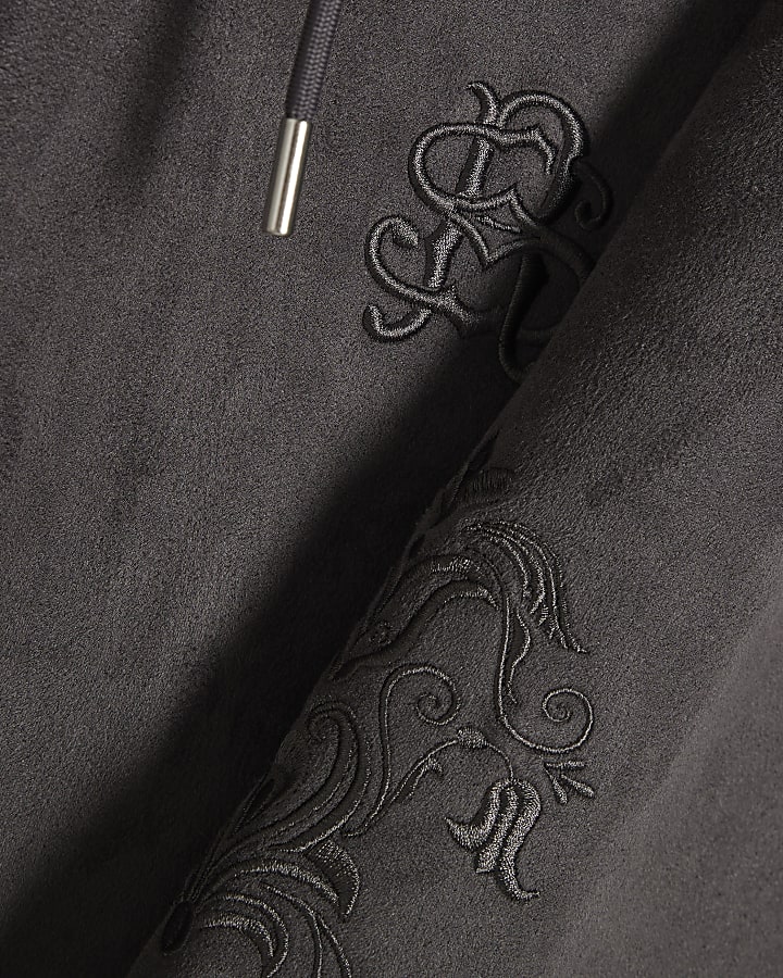 Grey Cotton Baroque Zip Through Hoodie