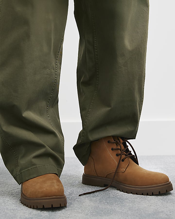 Brown Nubuck Leather Lace Up Boots