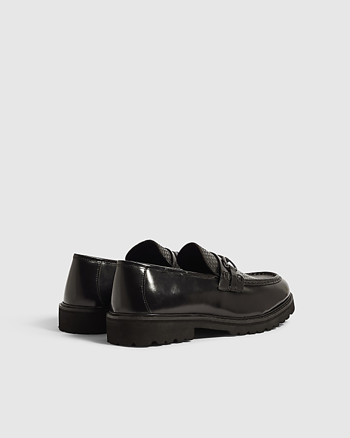 Black Faux Leather Monogram Loafers