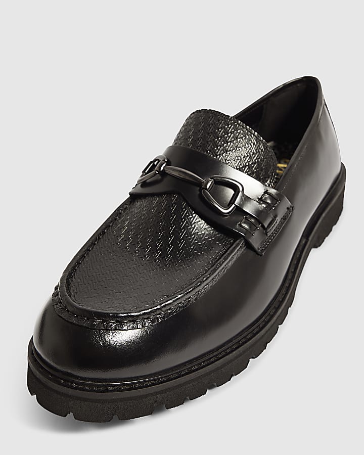 Black Faux Leather Monogram Loafers
