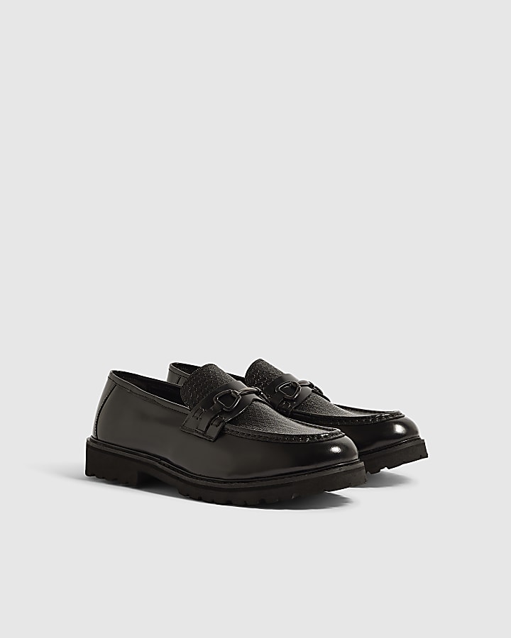 Black Faux Leather Monogram Loafers