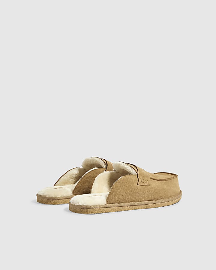 Beige Saddle Strap Loafer Slippers