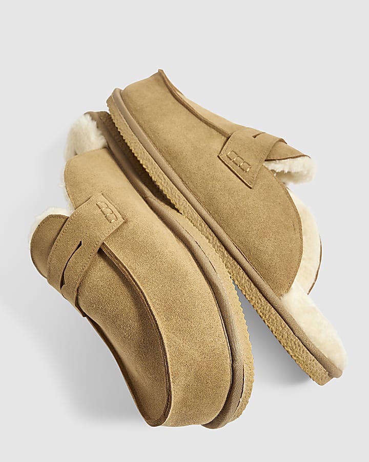 Beige Saddle Strap Loafer Slippers