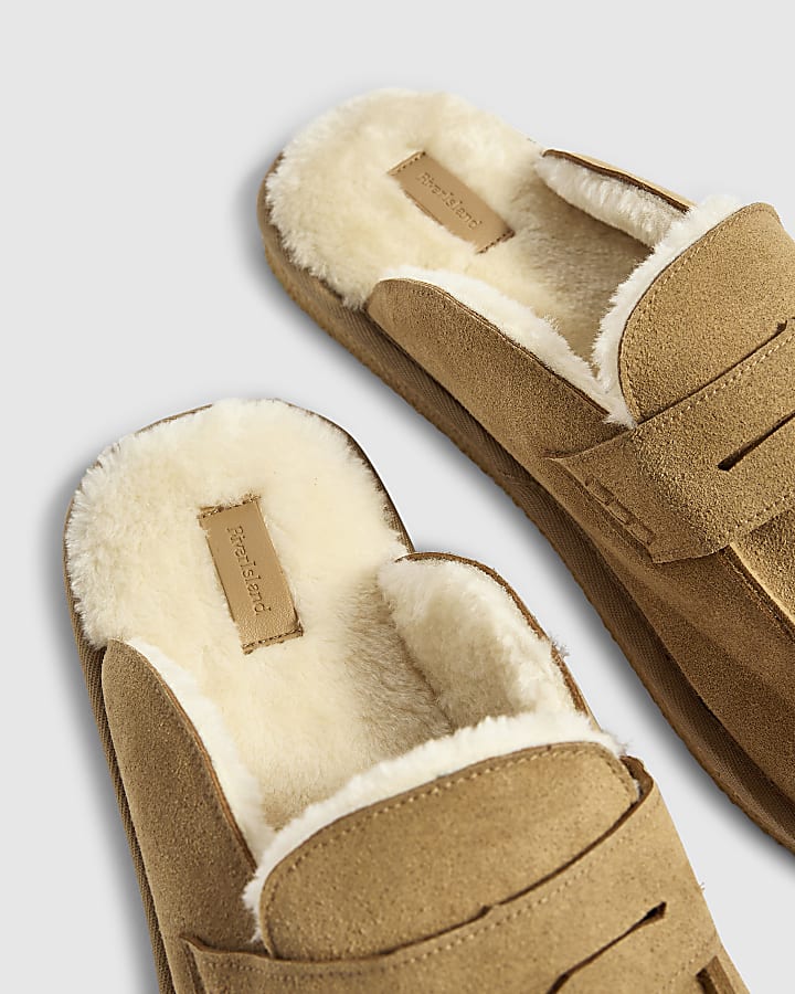 Beige Saddle Strap Loafer Slippers