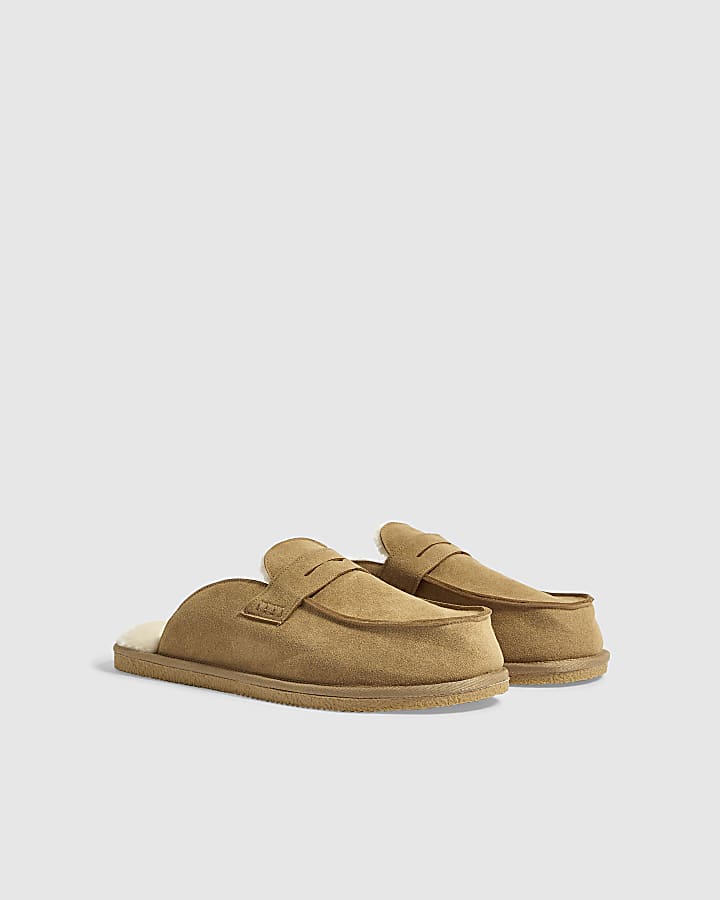 Beige Saddle Strap Loafer Slippers