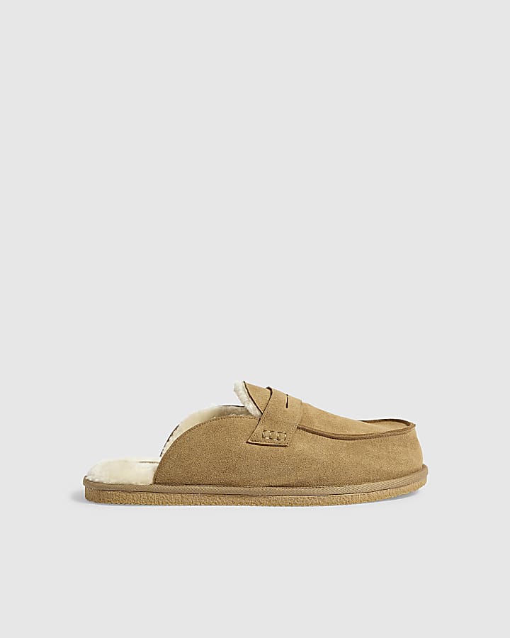 Beige Saddle Strap Loafer Slippers