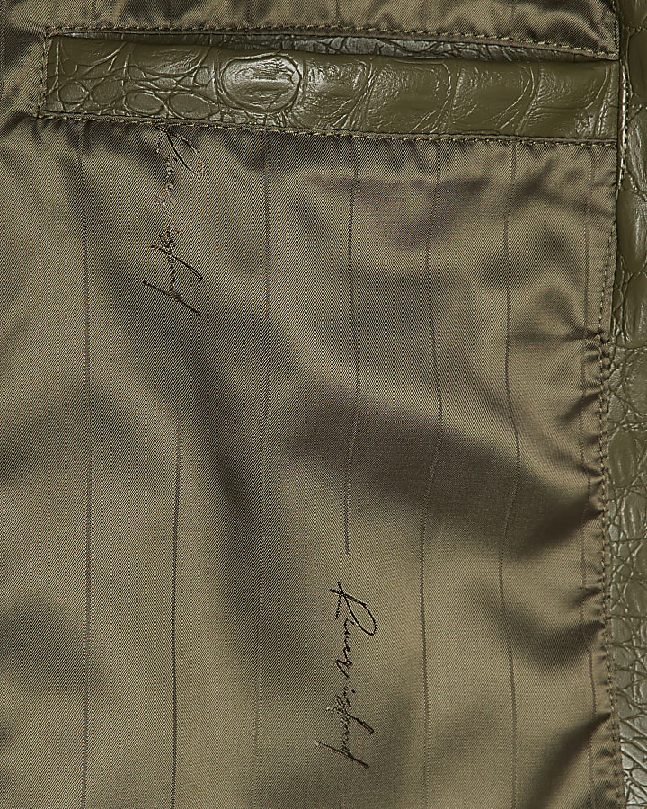 Khaki Faux Leather Textured Shacket