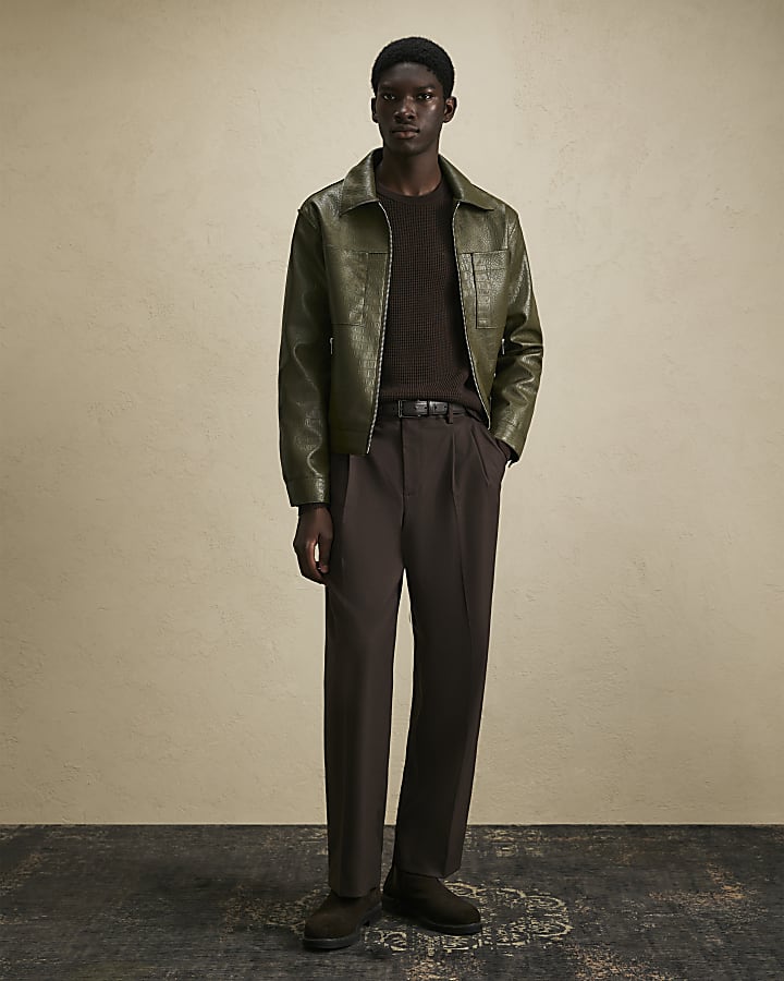 Khaki Faux Leather Textured Shacket