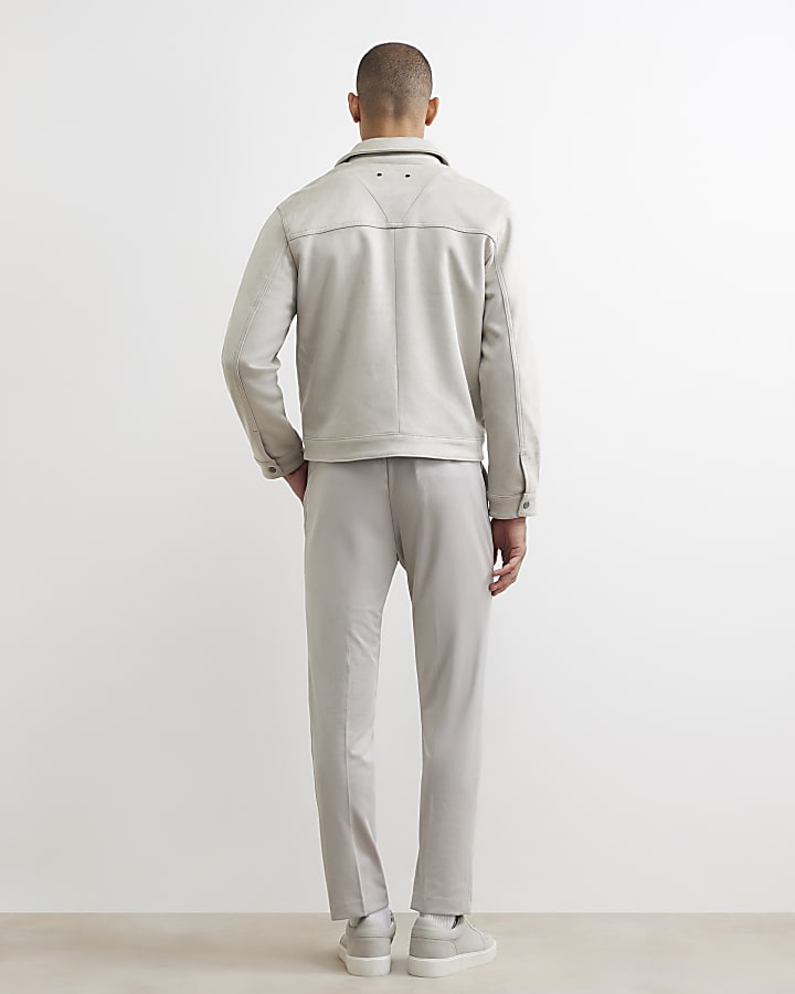 Grey Slim Fit Texture Trousers