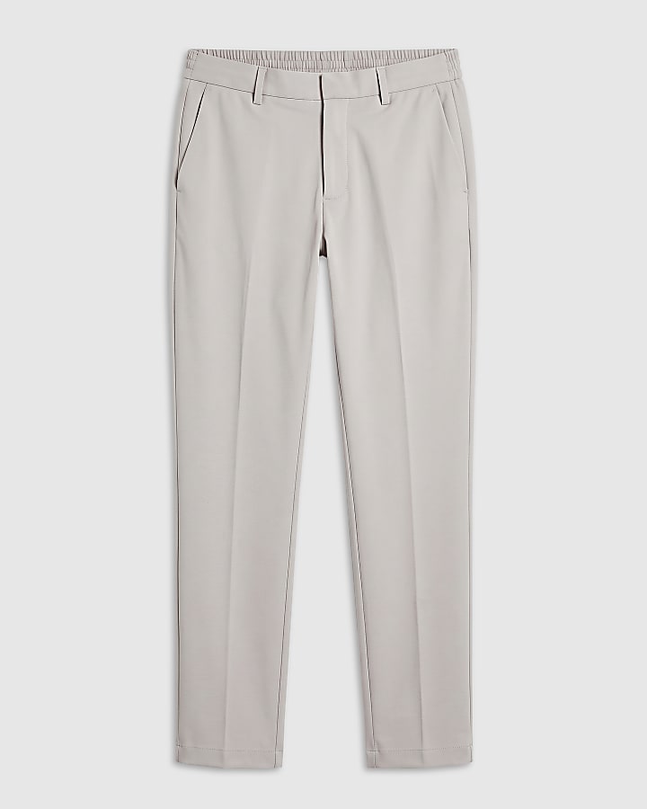 Grey Slim Fit Texture Trousers