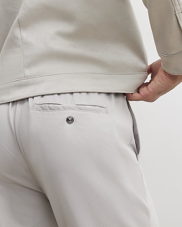Grey Slim Fit Texture Trousers