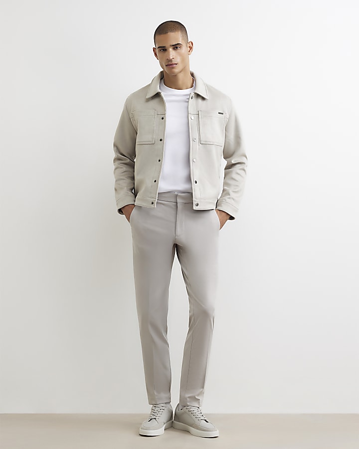 Grey Slim Fit Texture Trousers
