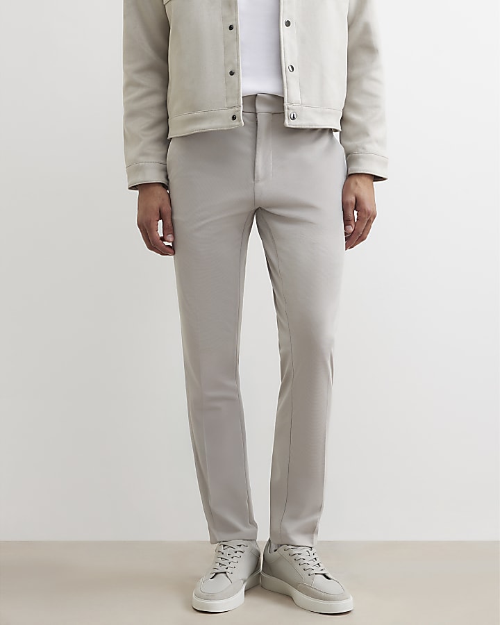 Grey Slim Fit Texture Trousers