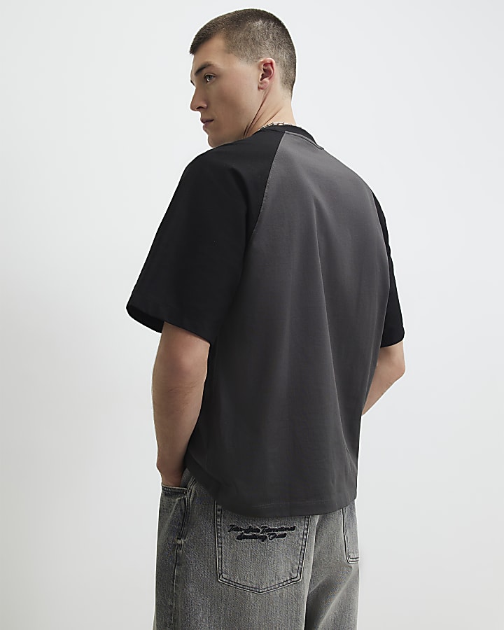 Grey Oversized Fit Raglan Sleeve T-Shirt