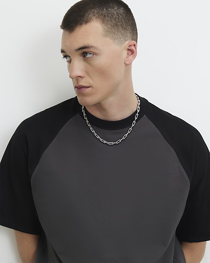 Grey Oversized Fit Raglan Sleeve T-Shirt