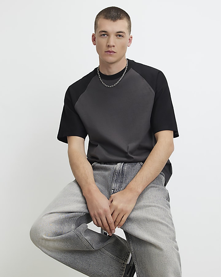 Grey Oversized Fit Raglan Sleeve T-Shirt