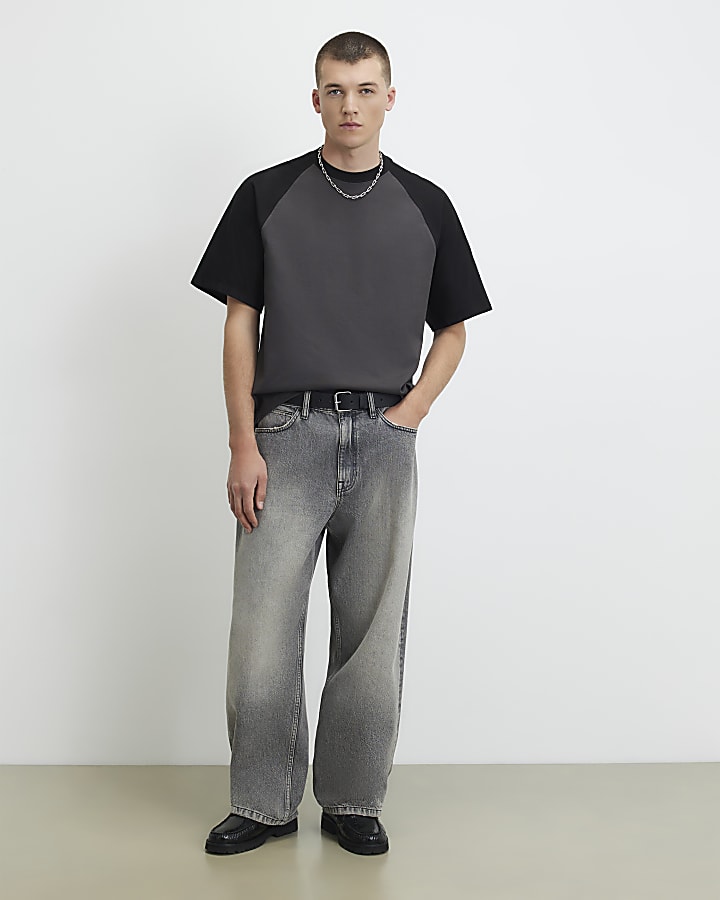 Grey Oversized Fit Raglan Sleeve T-Shirt