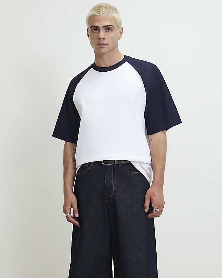 White Oversized Fit Raglan Sleeve T-Shirt