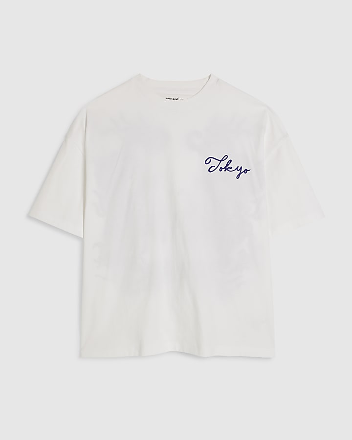 White Cotton Embroidered Dragon T-Shirt