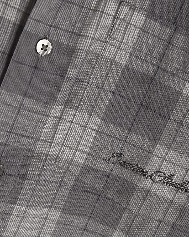 Grey Slim Fit Corduroy Check Shirt