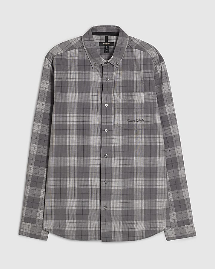 Grey Slim Fit Corduroy Check Shirt