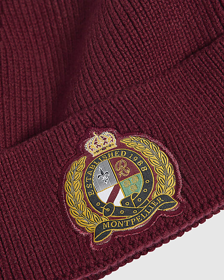 Red Montpellier Badged Crest Beanie Hat