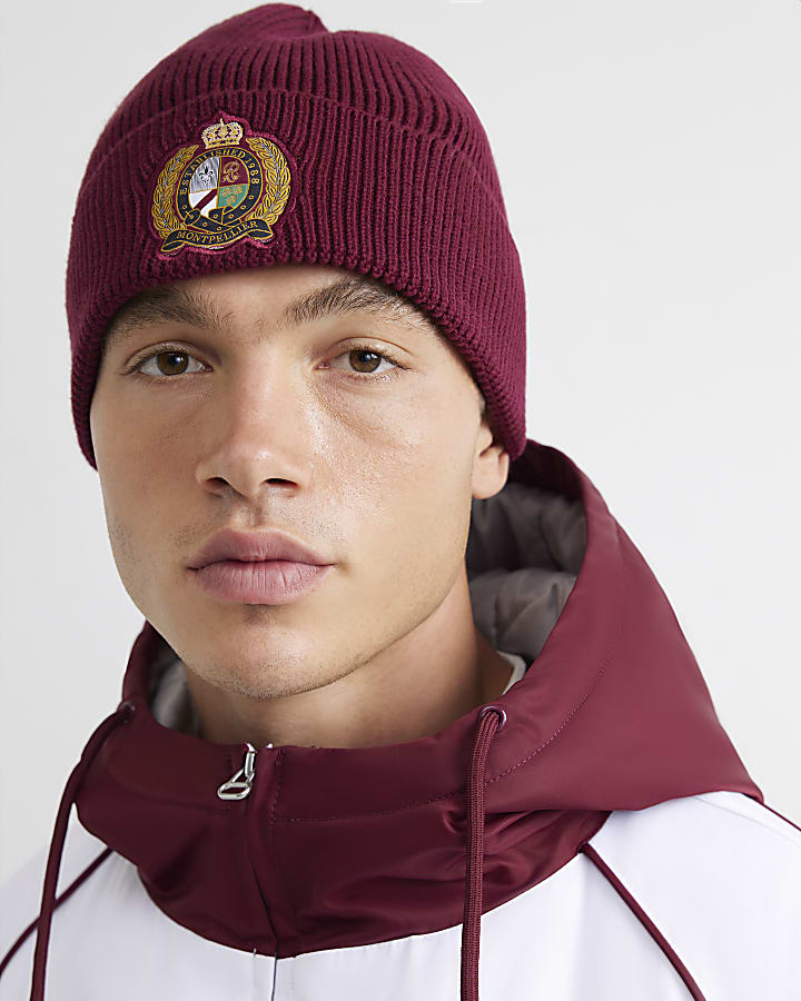 Red Montpellier Badged Crest Beanie Hat