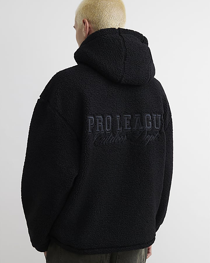 Black Oversized Fit Borg 46 Hoodie