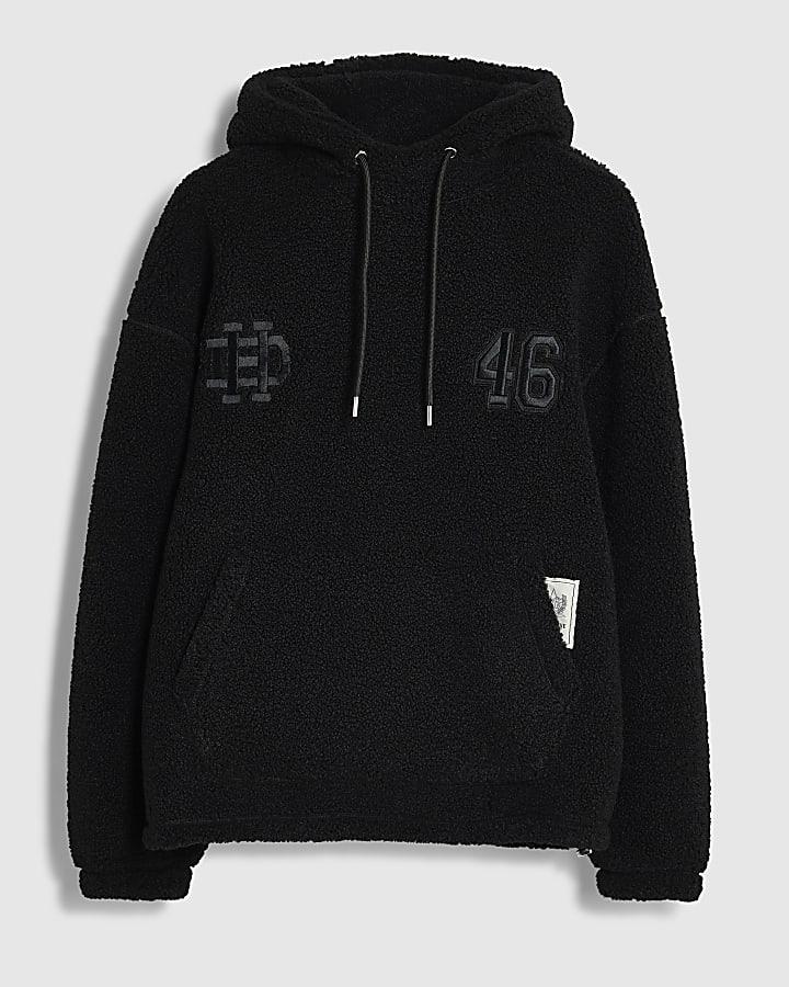 Black Oversized Fit Borg 46 Hoodie