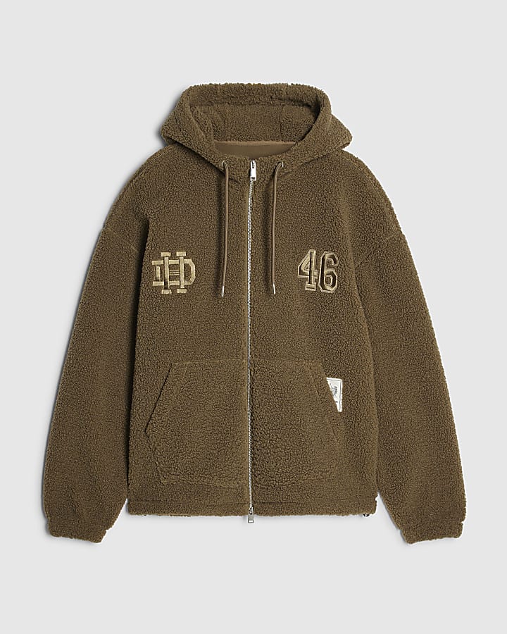 Khaki Oversized Fit Borg Lined Hoodie