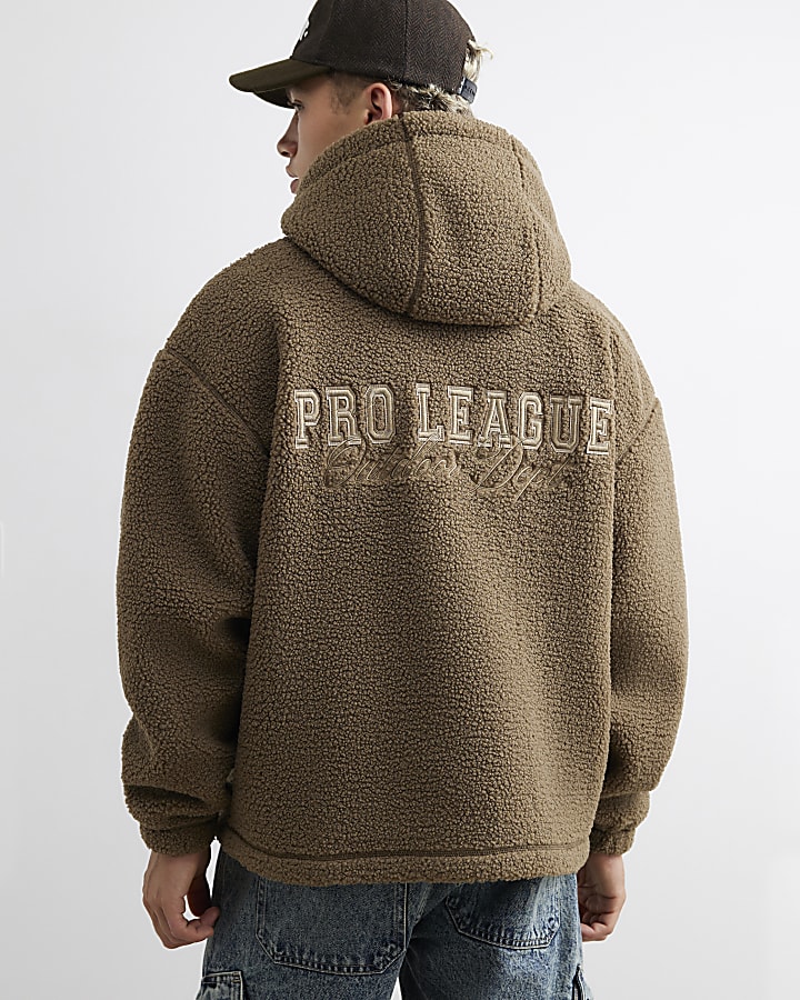 Khaki Oversized Fit Borg Lined Hoodie