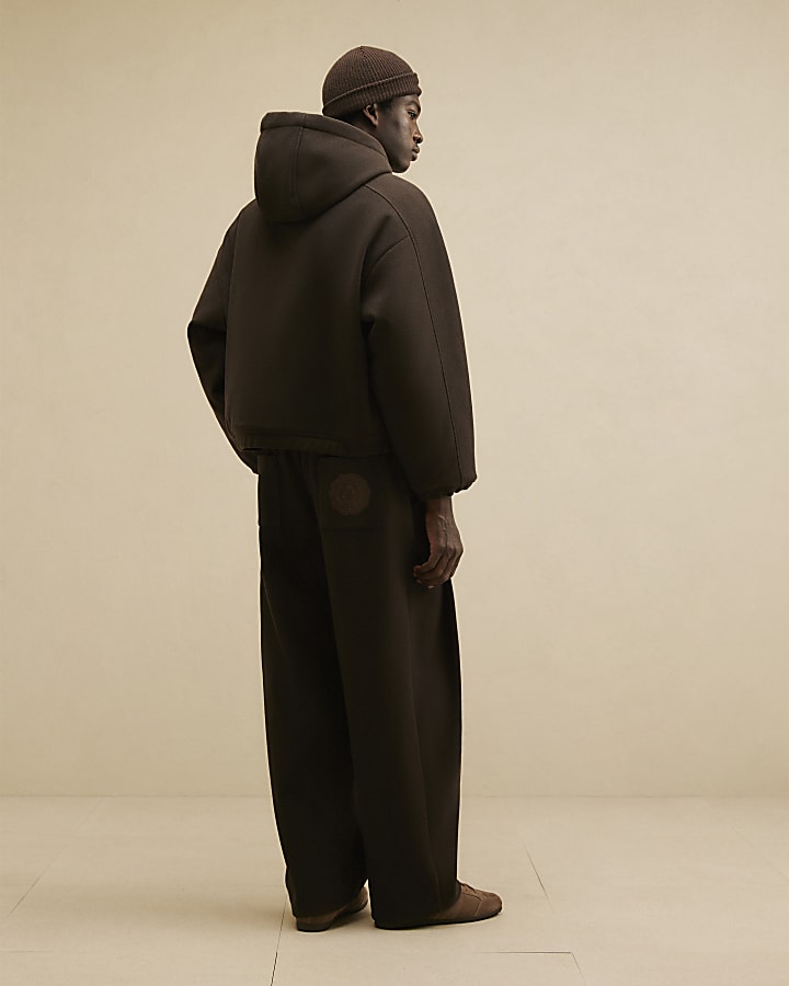Brown Crest Pleated Barrel Leg Joggers