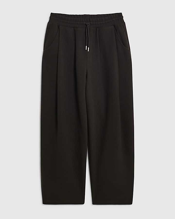 Brown Crest Pleated Barrel Leg Joggers