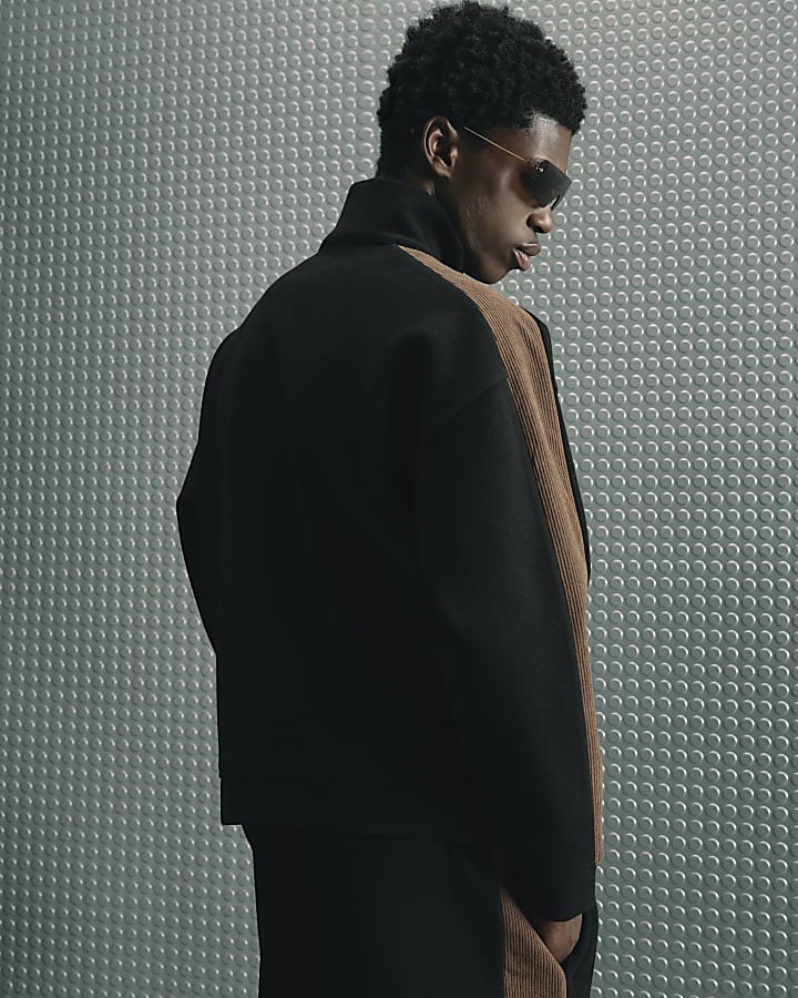 Black Zip Through Corduroy Sweatshirt