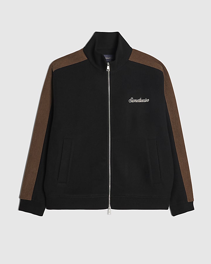 Black Zip Through Corduroy Sweatshirt