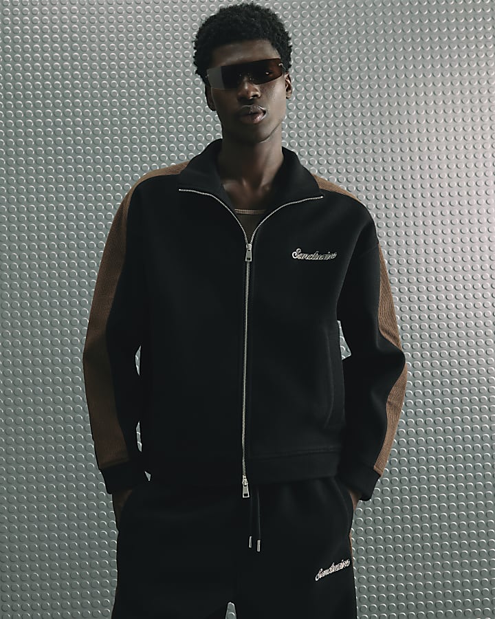 Black Zip Through Corduroy Sweatshirt