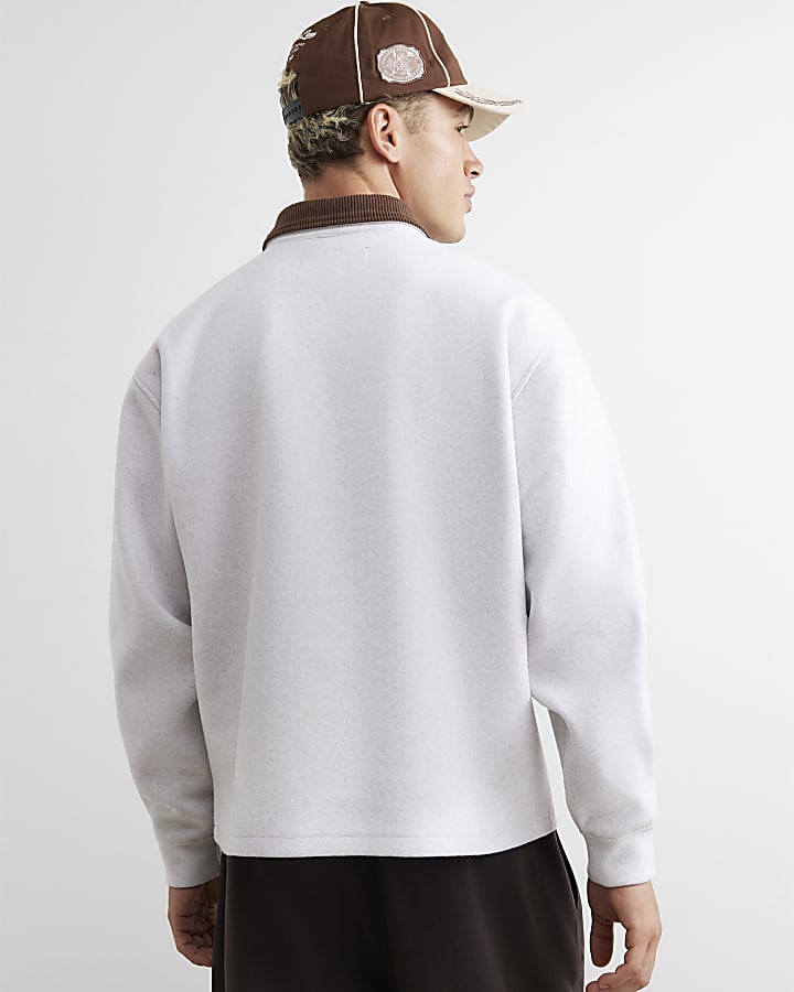 Grey Oversized Fit Felt Crest Polo Shirt