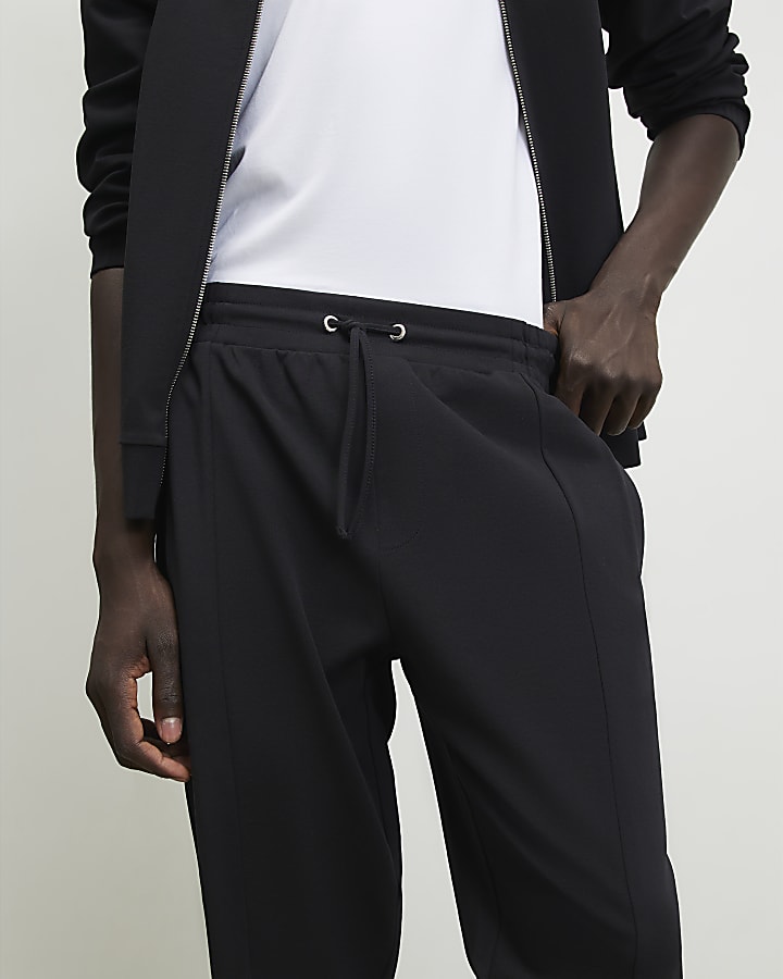 Navy Slim Fit Cotton Pintuck Joggers