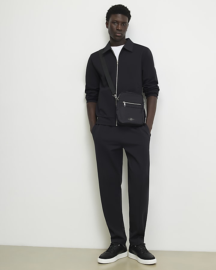 Navy Slim Fit Cotton Pintuck Joggers
