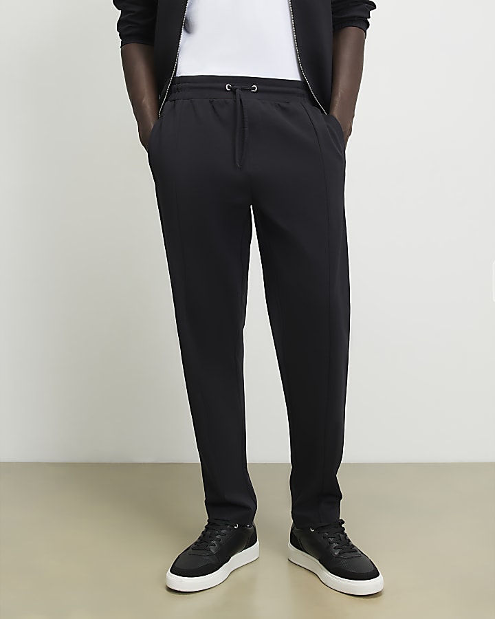 Navy Slim Fit Cotton Pintuck Joggers