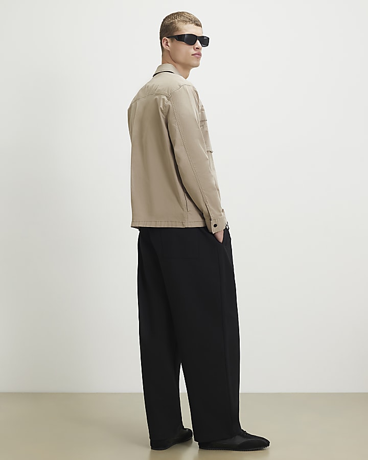 Navy Wide Leg Pleated Joggers
