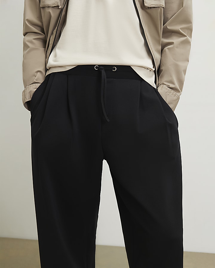 Navy Wide Leg Pleated Joggers