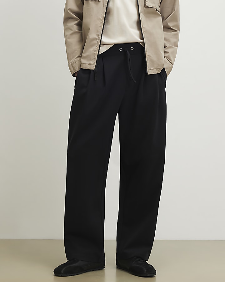 Navy Wide Leg Pleated Joggers