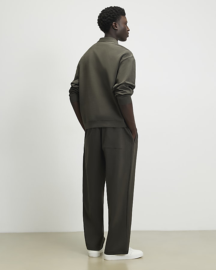 Khaki Wide Leg Pleated Joggers