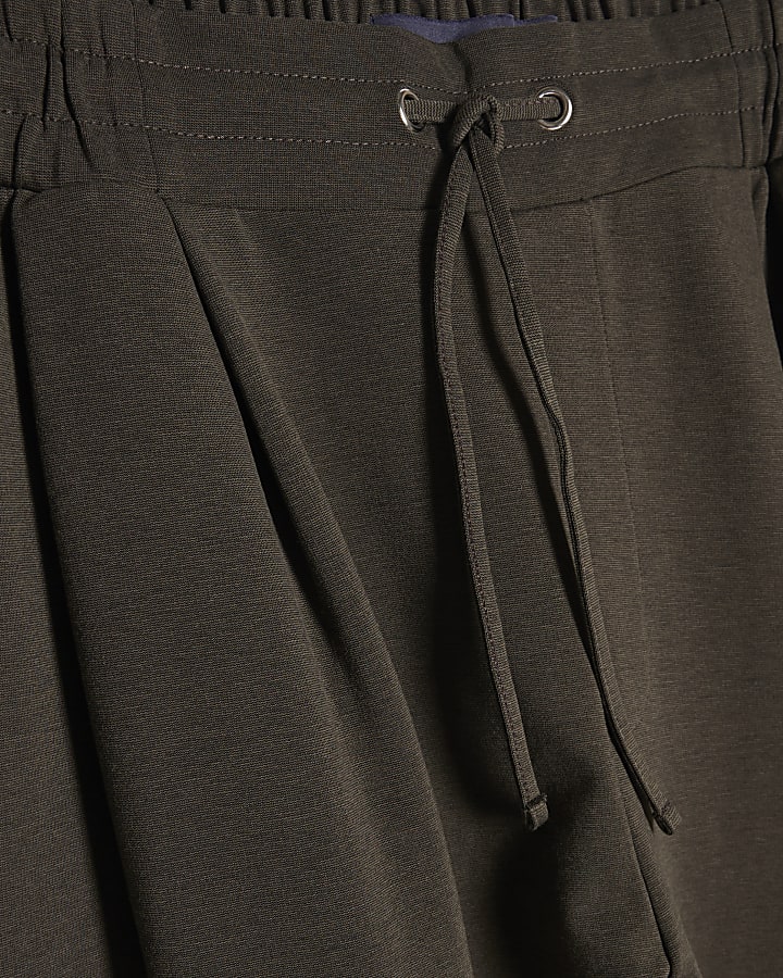 Khaki Wide Leg Pleated Joggers