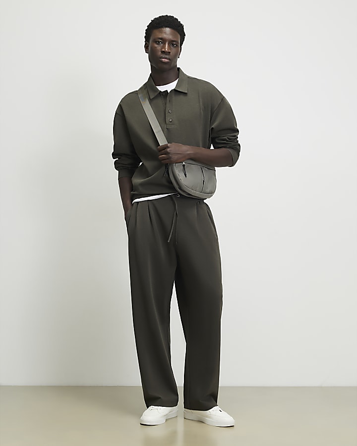 Khaki Wide Leg Pleated Joggers