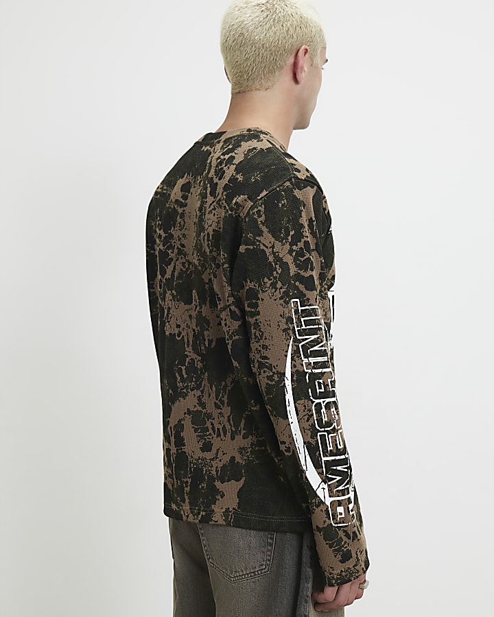 Khaki Oversized Fit Camo Waffle T-Shirt