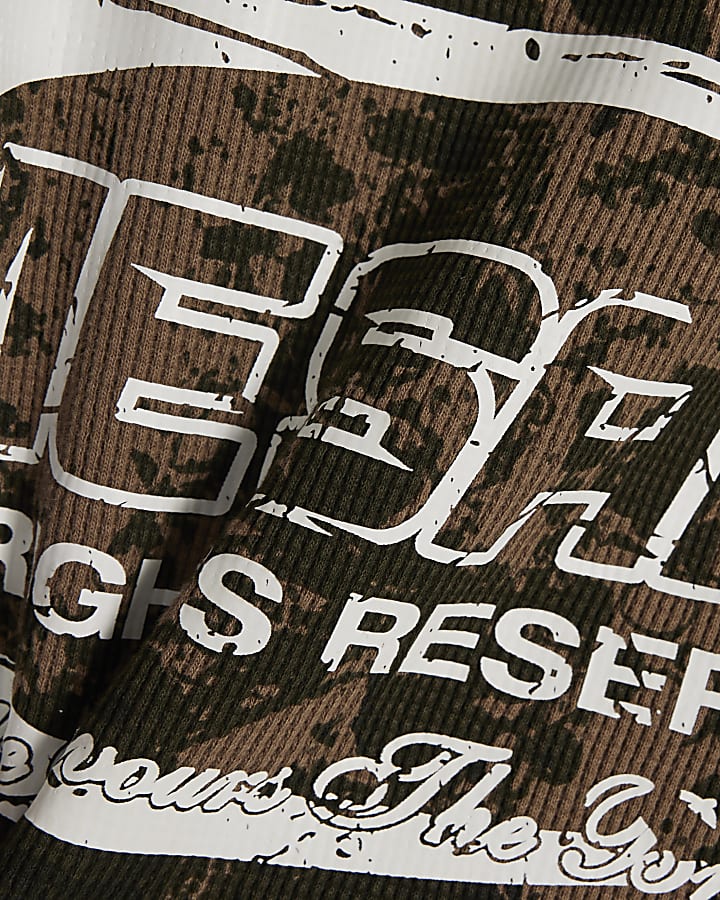 Khaki Oversized Fit Camo Waffle T-Shirt