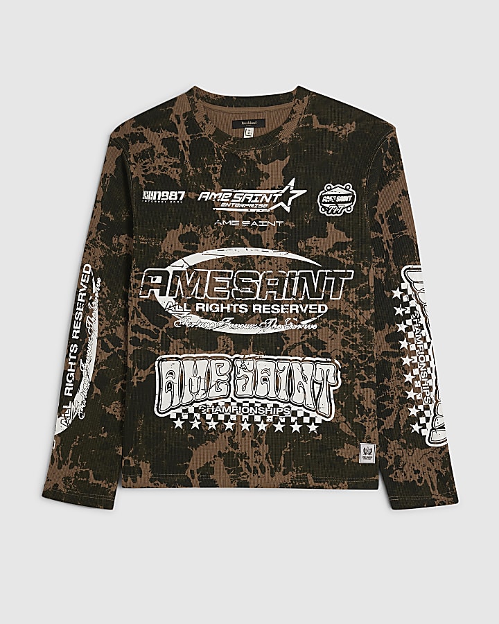Khaki Oversized Fit Camo Waffle T-Shirt